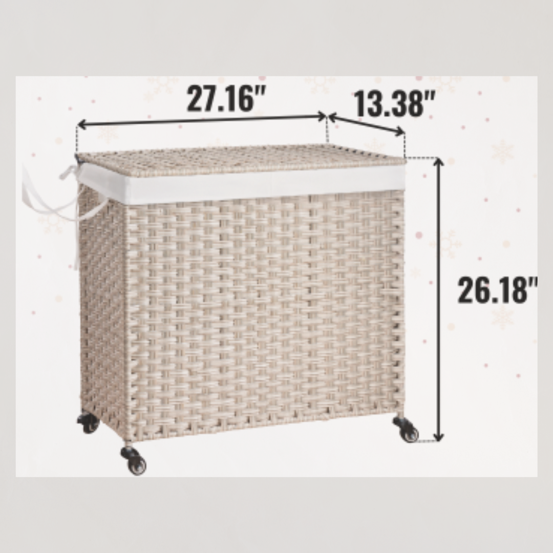 The Porté Hamper™ – Dual-Compartment Rattan Laundry Cart - The Sonne Haus