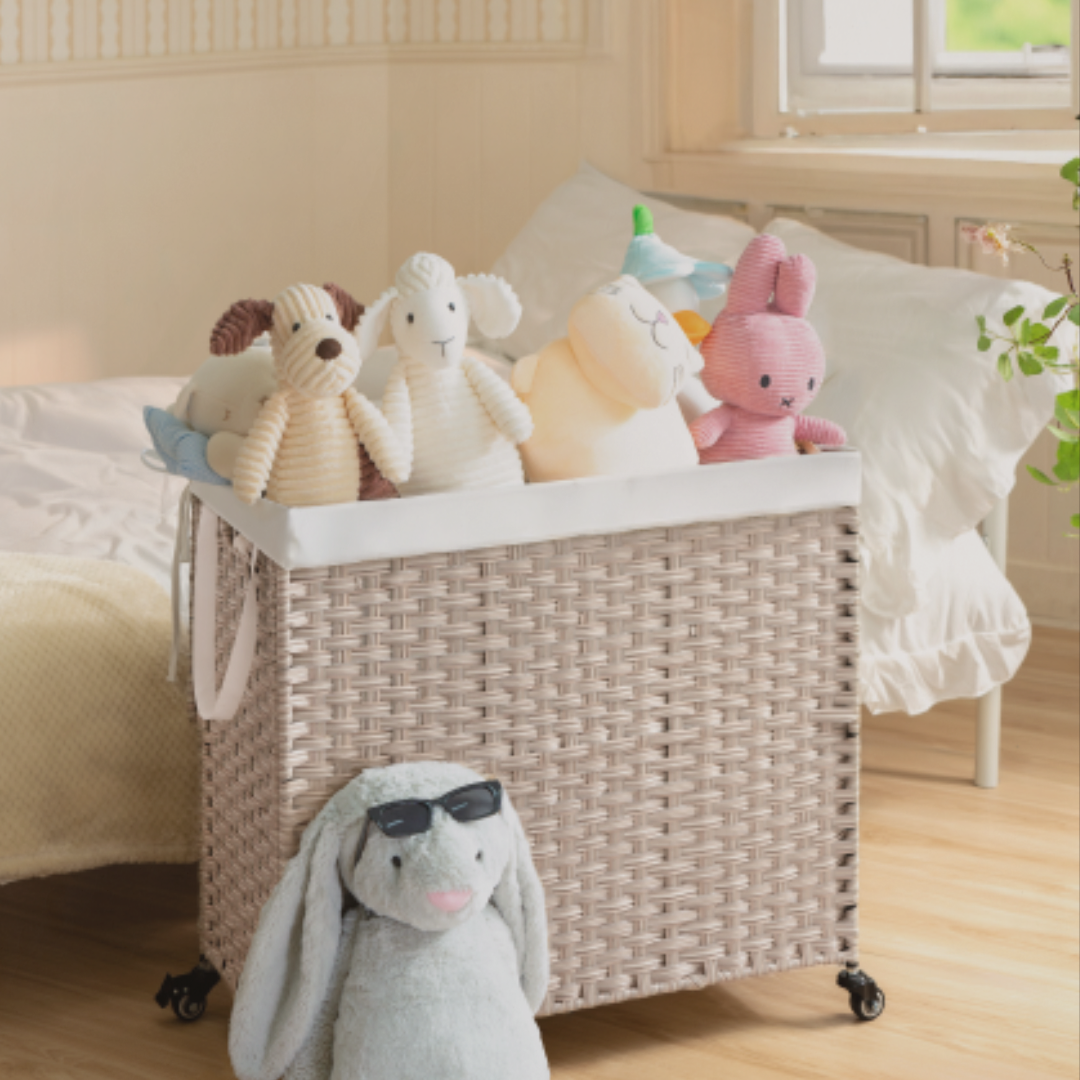 The Porté Hamper™ – Dual-Compartment Rattan Laundry Cart - The Sonne Haus