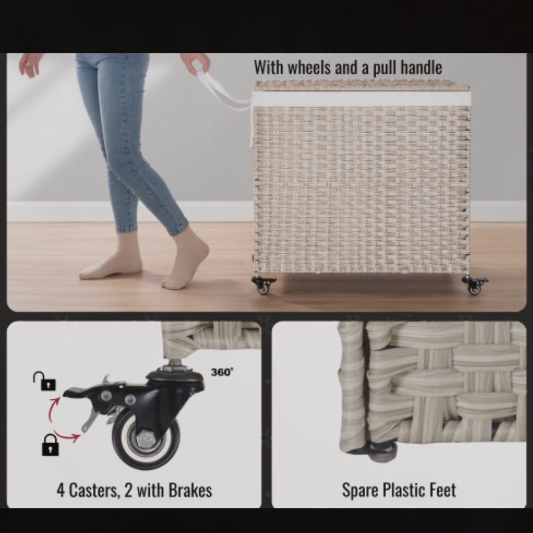 The Porté Hamper™ – Dual-Compartment Rattan Laundry Cart - The Sonne Haus