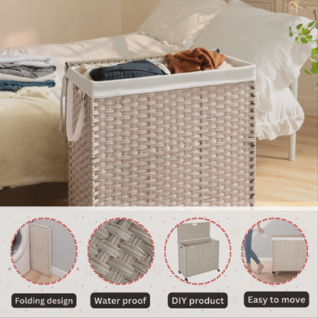 The Porté Hamper™ – Dual-Compartment Rattan Laundry Cart - The Sonne Haus