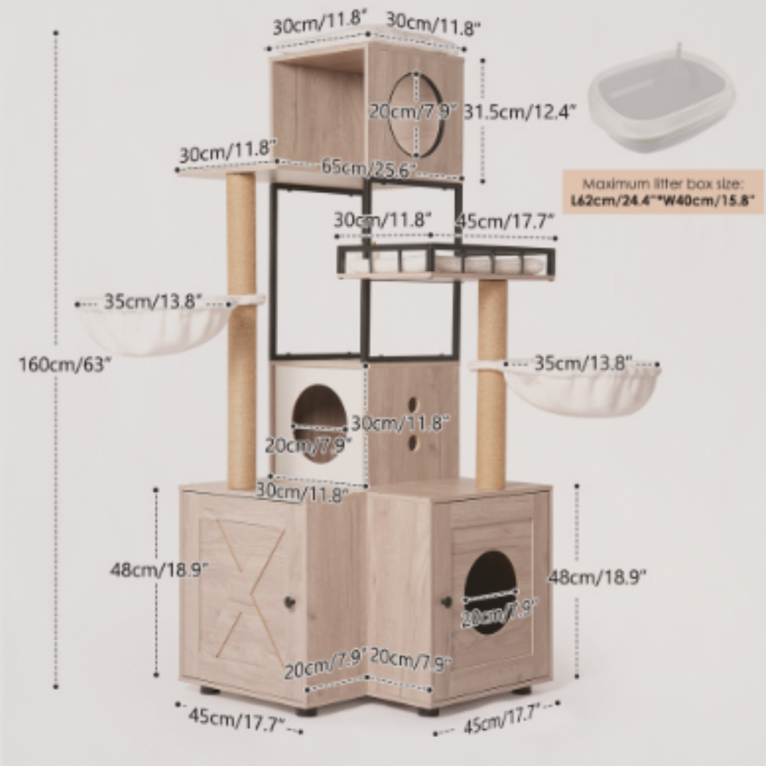 The Hide & Pounce™ – Cat Tower with Litter Cubby & Play Zones