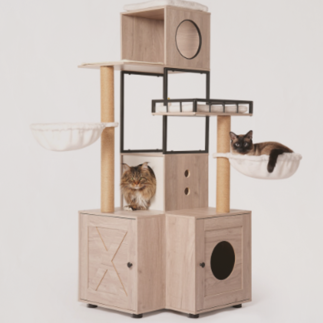 The Hide & Pounce™ – Cat Tower with Litter Cubby & Play Zones