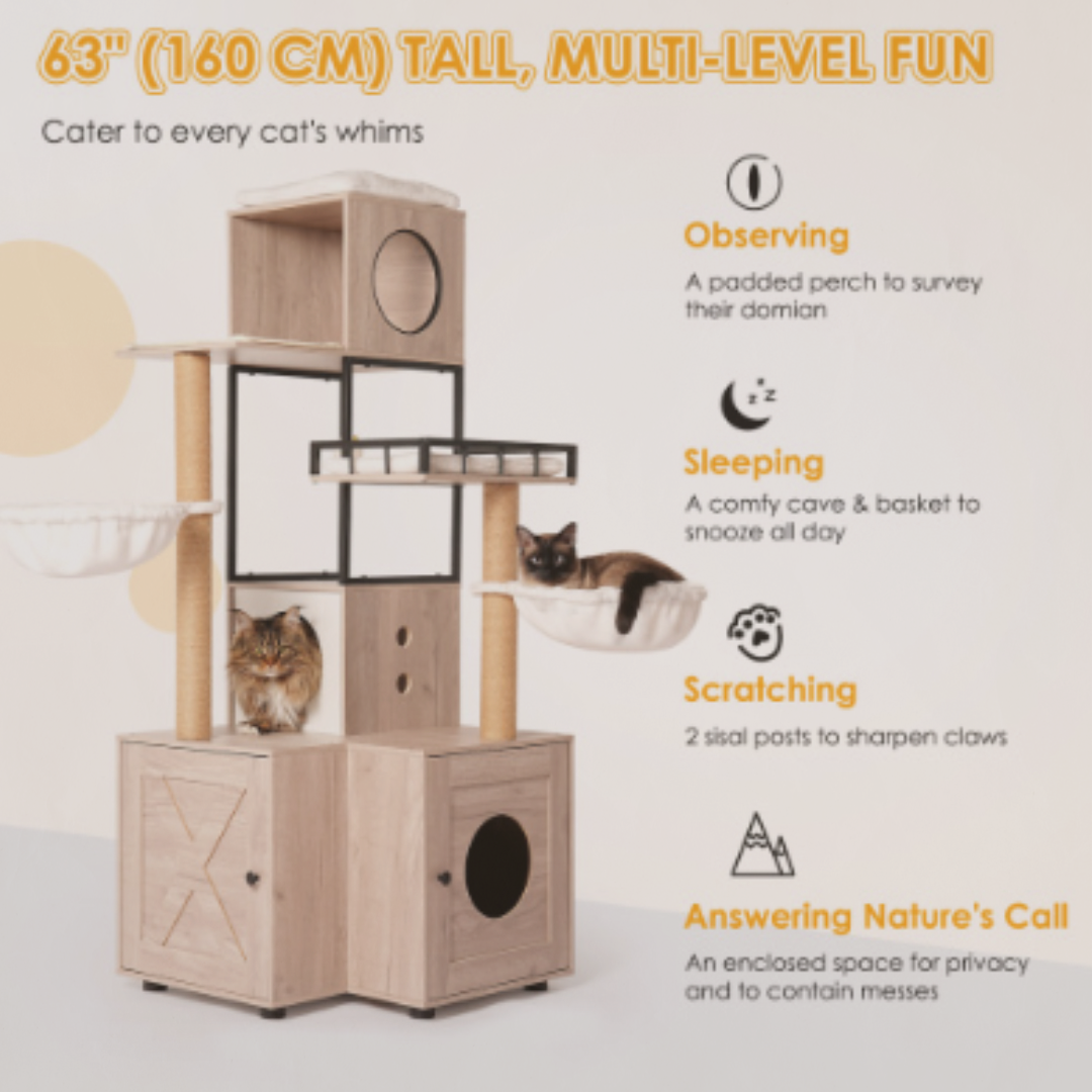 The Hide & Pounce™ – Cat Tower with Litter Cubby & Play Zones