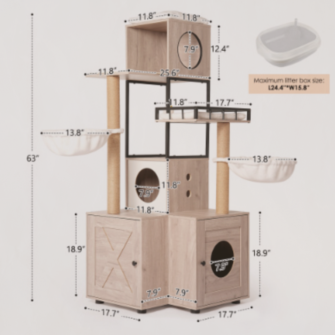 The Hide & Pounce™ – Cat Tower with Litter Cubby & Play Zones