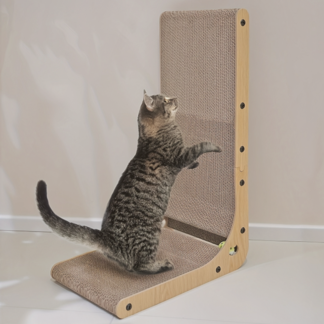 The Scratch Column™ – L-Shaped Wall-Mounted Cat Board with Toy