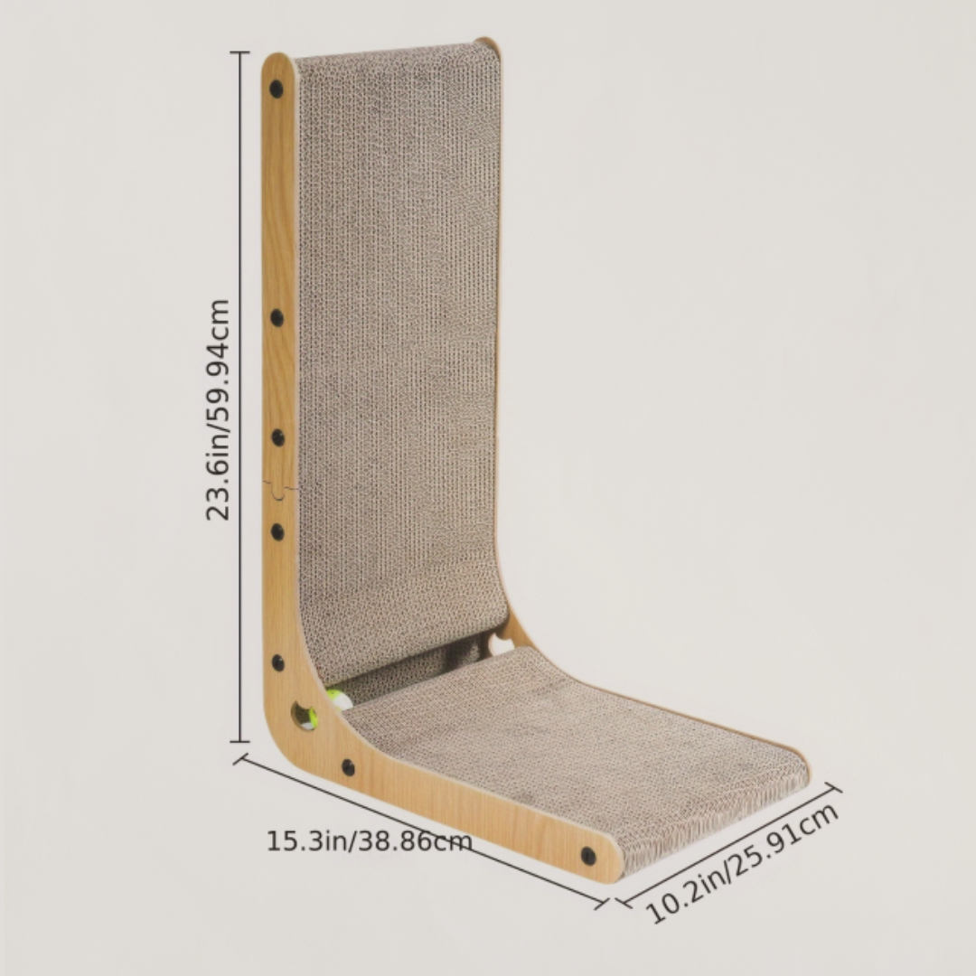 The Scratch Column™ – L-Shaped Wall-Mounted Cat Board with Toy