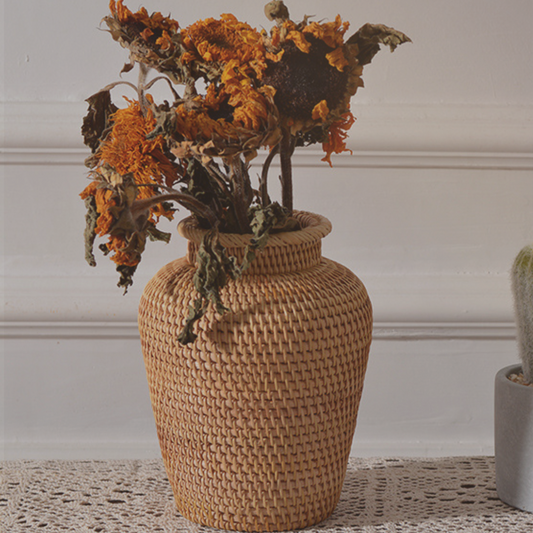 The Vessel of Stillness - Woven Rattan Vase - The Sonne Haus