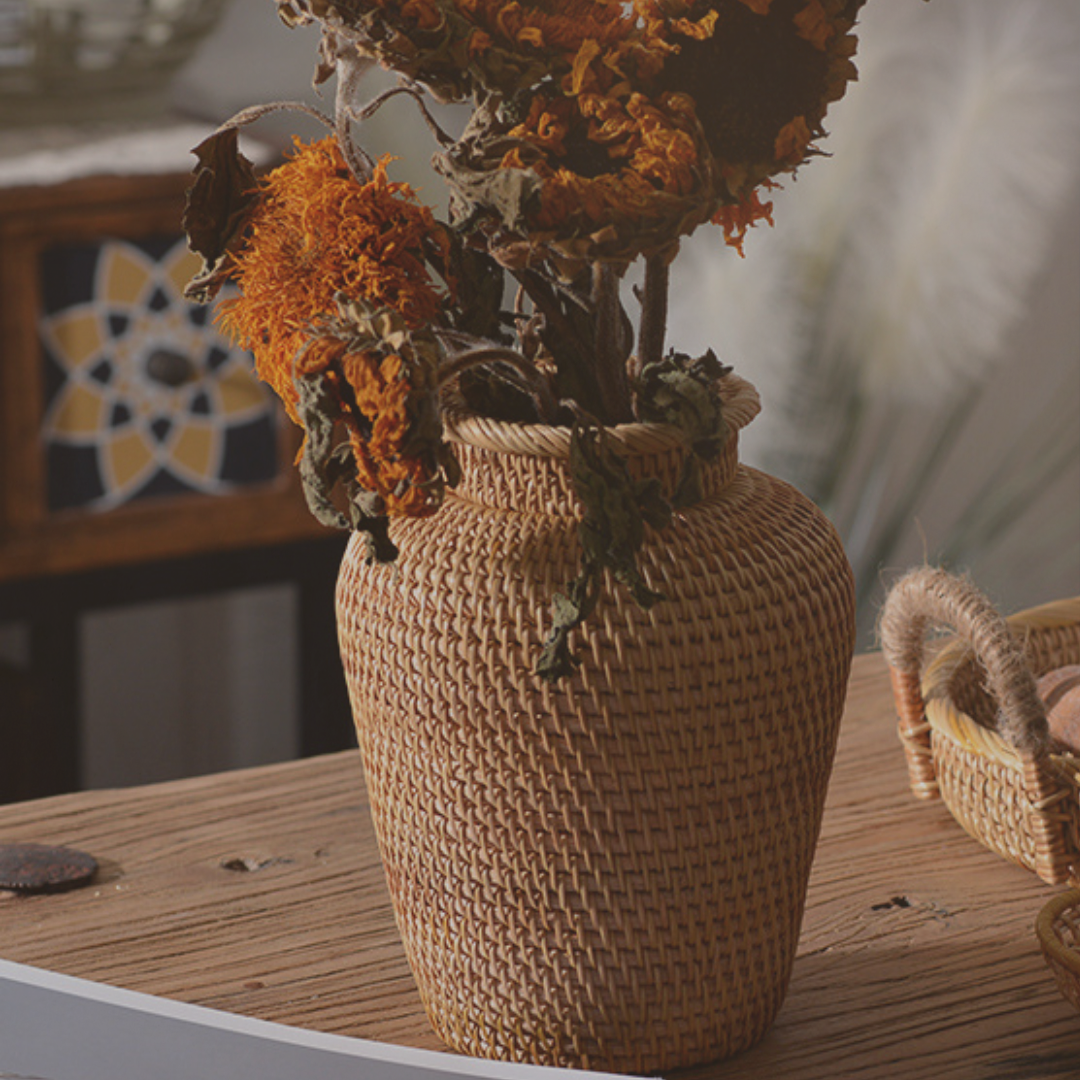 The Vessel of Stillness - Woven Rattan Vase - The Sonne Haus