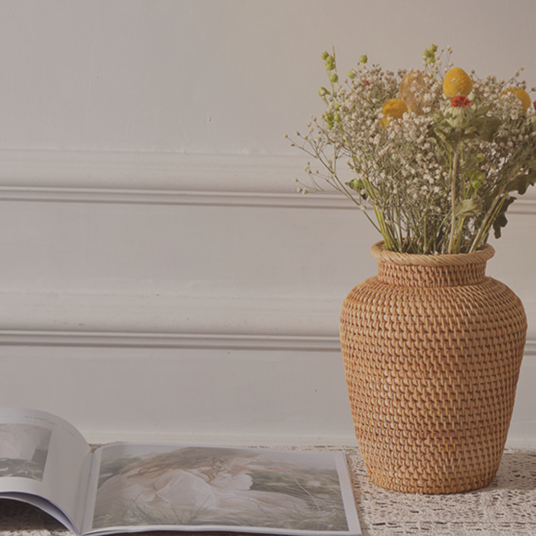 The Vessel of Stillness - Woven Rattan Vase - The Sonne Haus
