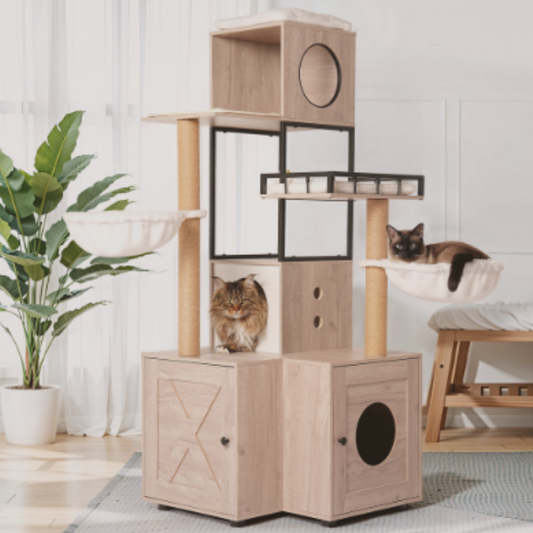 The Hide & Pounce™ – Cat Tower with Litter Cubby & Play Zones