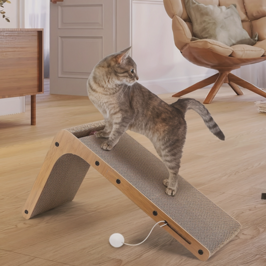 The Scratch Column™ – L-Shaped Wall-Mounted Cat Board with Toy