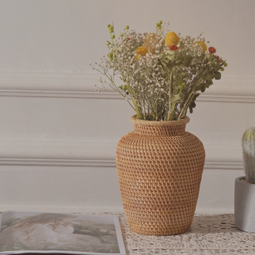 The Vessel of Stillness - Woven Rattan Vase - The Sonne Haus