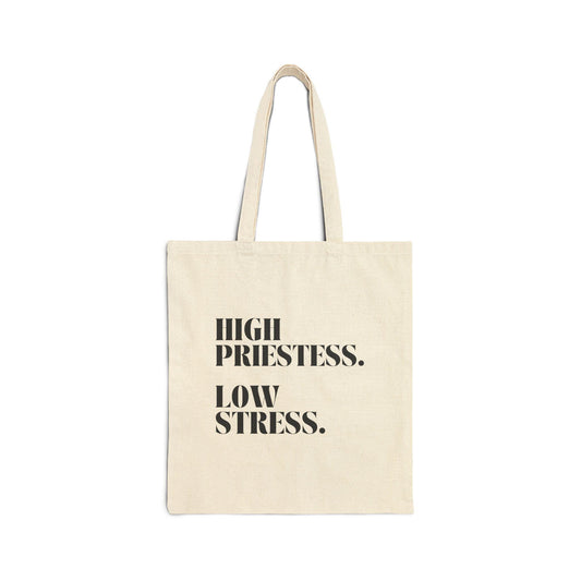 High Priestess Low Stress Tote Bag, Cotton Canvas Grocery Bag, Eco-Friendly Shopping Tote, Boho Chic Everyday Bag, Stylish Beach Tote - The Sonne Haus