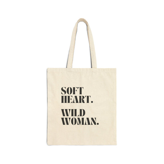 Wild Woman Cotton Canvas Tote Bag, Soft Heart Tote, Eco-Friendly Shopping Bag, Gift for Her, Boho Style, Everyday Use - The Sonne Haus