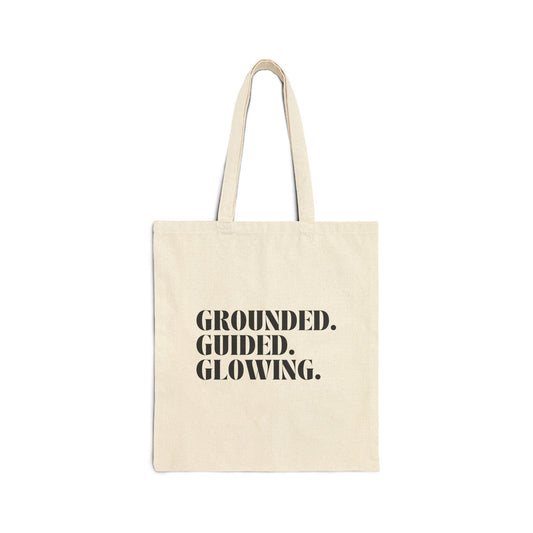 Inspirational Cotton Canvas Tote Bag, Grounded Guided Glowing, Eco-Friendly Shopping Bag, Motivational Gift, Everyday Carry, Reusable Tote - The Sonne Haus