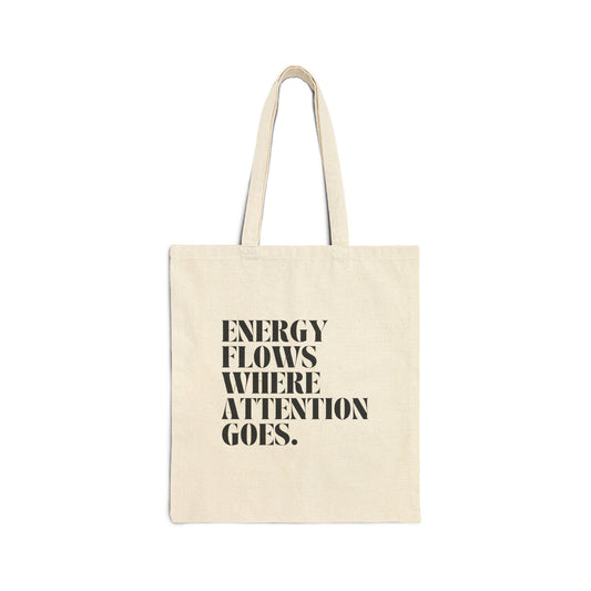 Motivational Cotton Canvas Tote Bag - Perfect for Students, Eco-Friendly, Gift, Shopping, Weekender, Energy Flows Design - The Sonne Haus